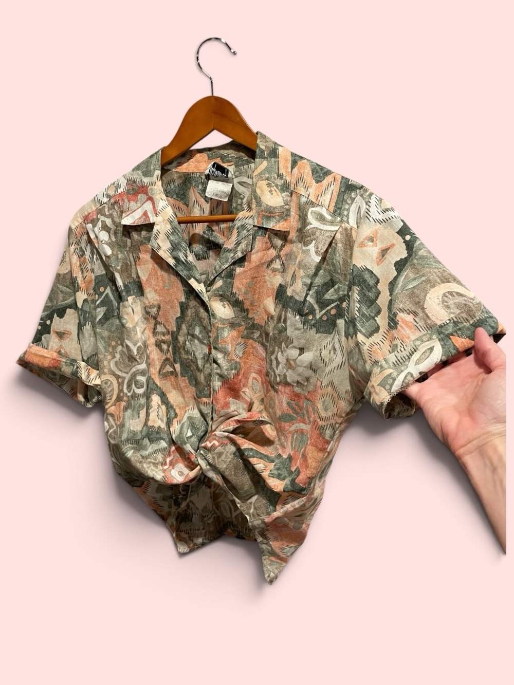 Cute vintage 80s cotton candy pastel cotton blend oversized button front shirt